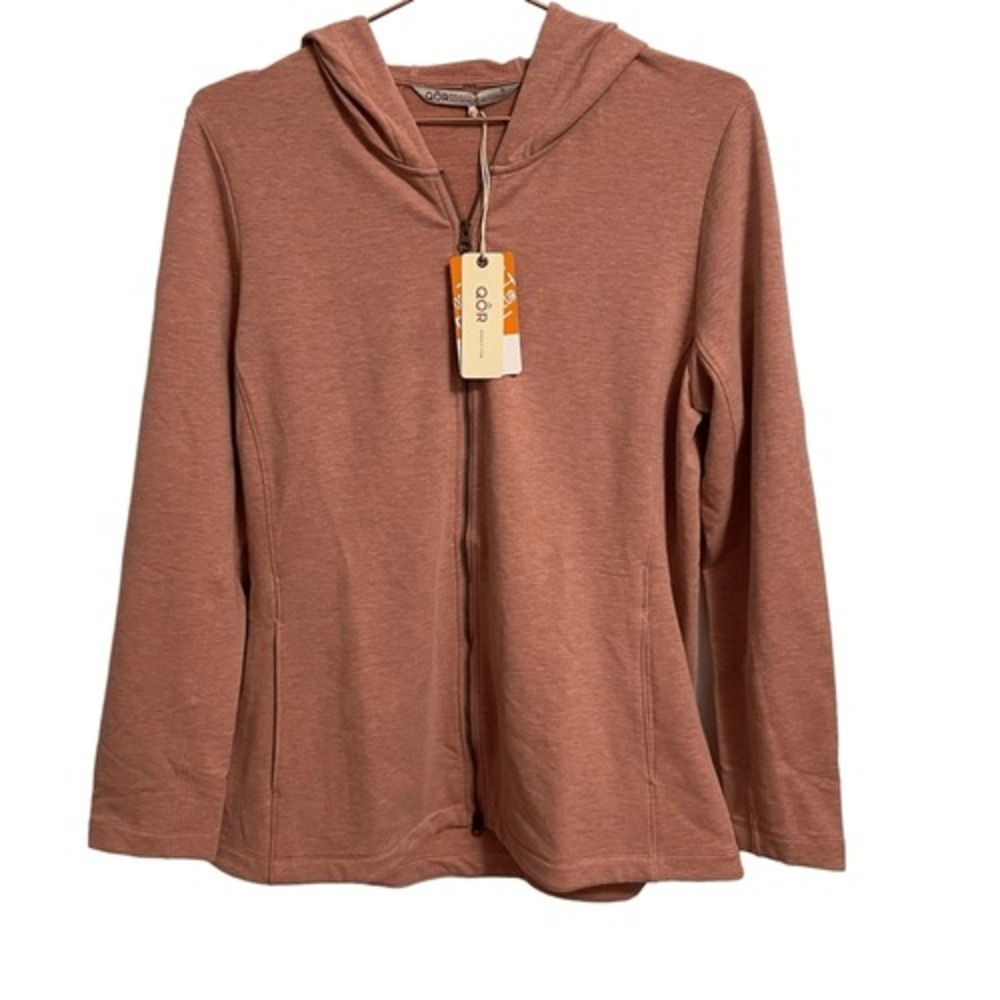 QOR  XL Full Zip Hoodie Clay Rose Heathered Odor Control Cotton Blend NWT